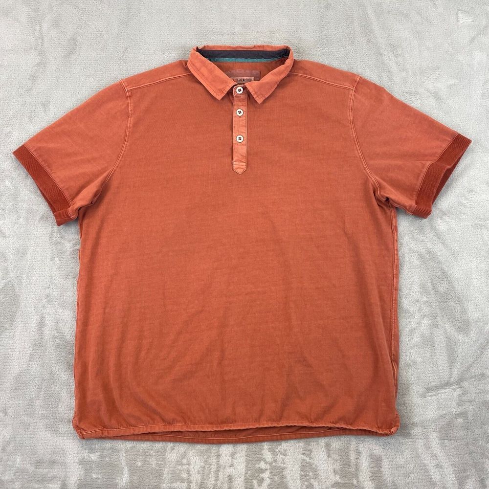 32 Bar Blue Polo Shirt‎ Medium Large Rust Brown Short Sleeve Cotton Designer